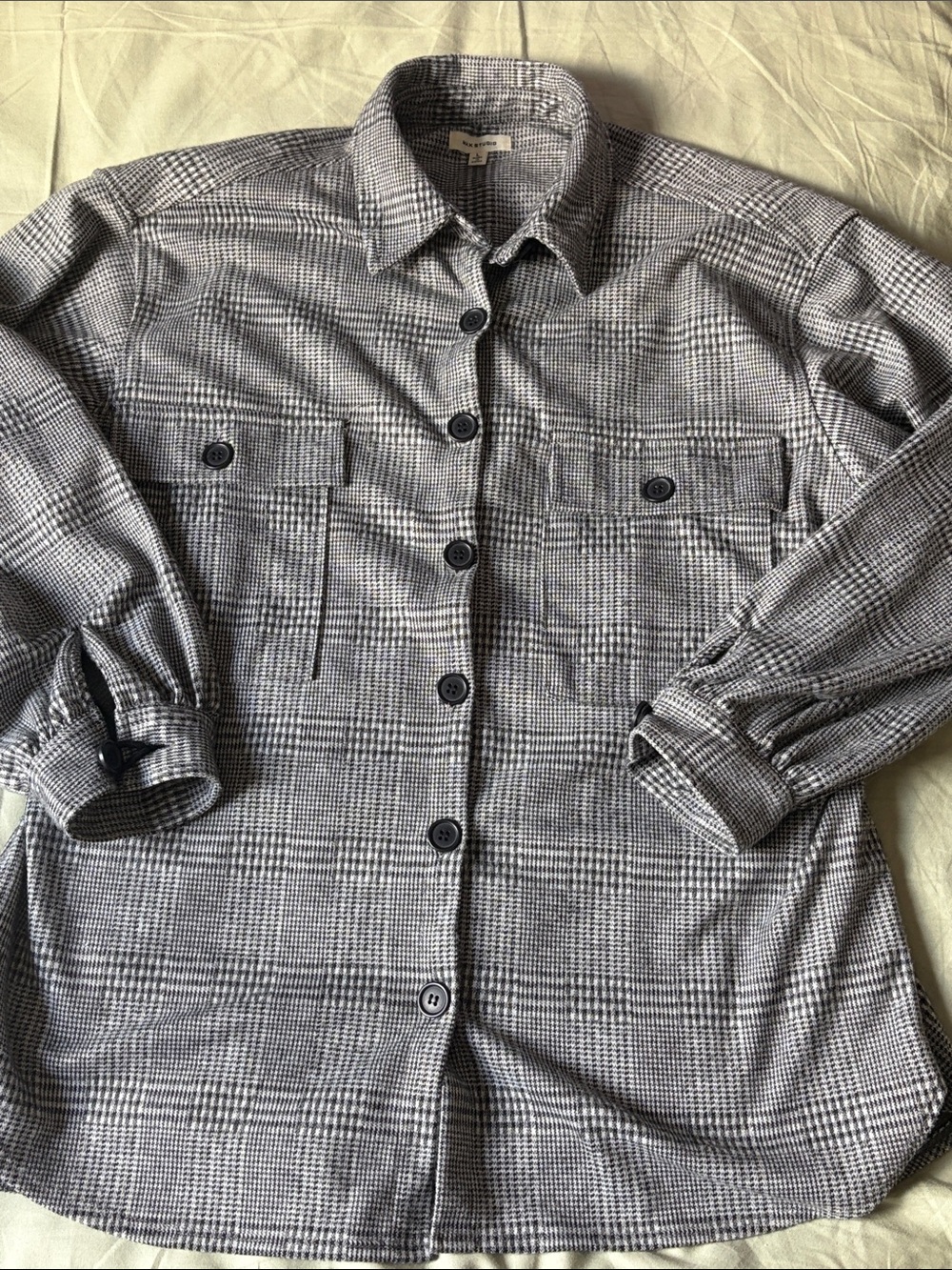 Max Studio Gray Plaid Button-Front Shacket - Picture 3 of 6